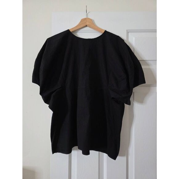 JARBO CERCHI SHORT SLEEVE BLOUSE IN ITALIAN COTTON L/XL BLACK $298 - Picture 8 of 8